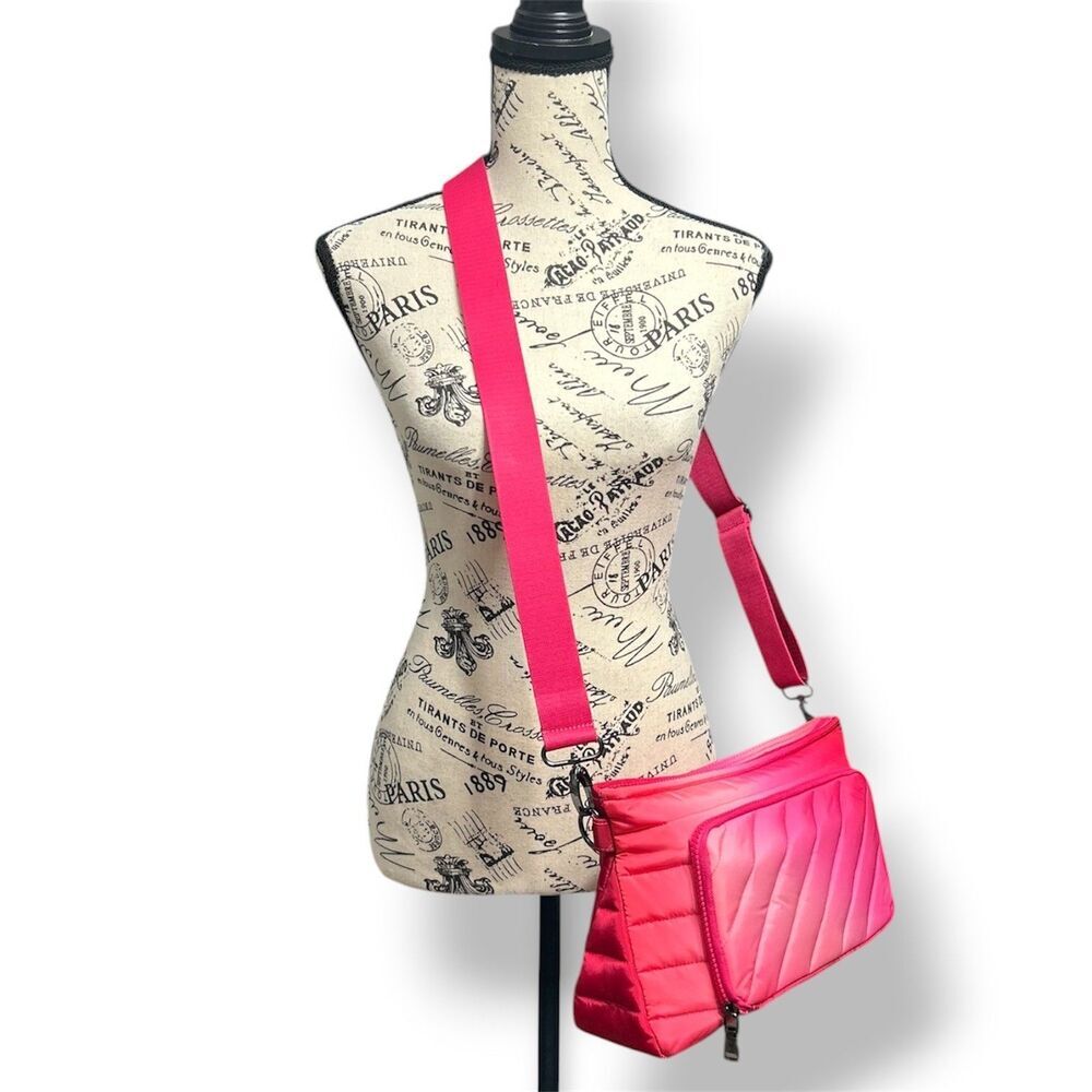 New‎ Think Royln Bank Street XL Crossbody Bag Pink Fuchsia Ombre Quilted RFID